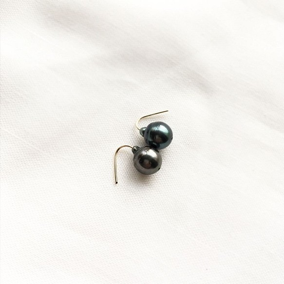 【K14GF】黑蝴蝶巴洛克大溪地珍珠珍珠耳環 第1張的照片