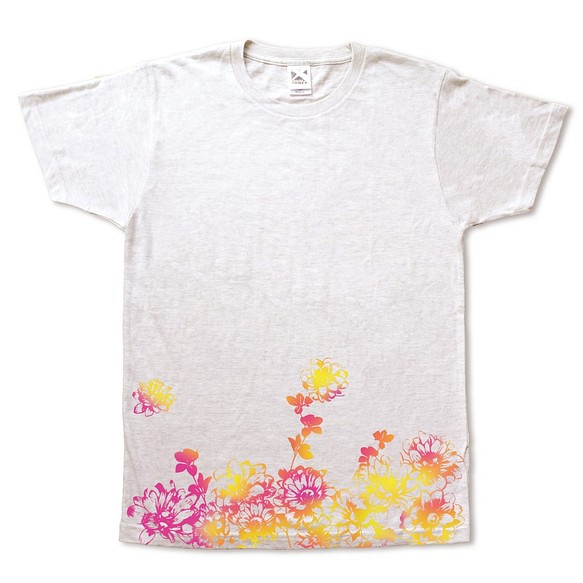 鮮やかグラデーションの花畑の手刷りやわらかTシャツ 1枚目の画像