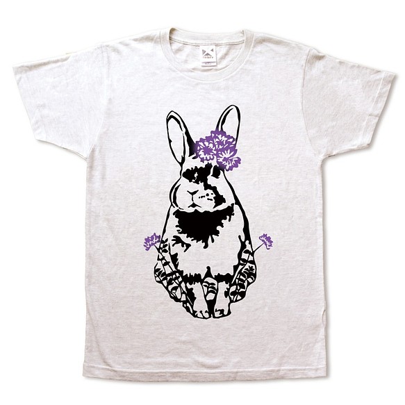 すみれウサギの手刷りやわらかTシャツ 1枚目の画像