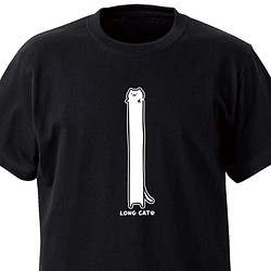 ロングキャット【ブラック】ekot Tシャツ 5.0オンス<イラスト：店長 里一磨> 1枚目の画像