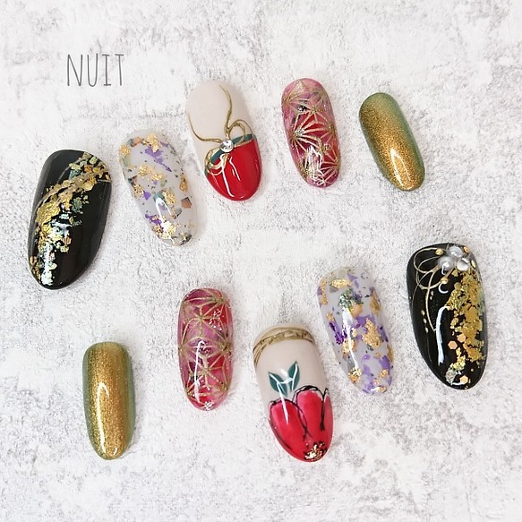 ネイルチップ 和柄 和風 No 11 ジェルネイル ネイルチップ ネイルシール Nuit Nail Design 通販 Creema クリーマ ハンドメイド 手作り クラフト作品の販売サイト