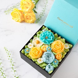 『父の日2021』【Turquoise Blue】食べられるお花のボックスフラワーケーキ 1枚目の画像