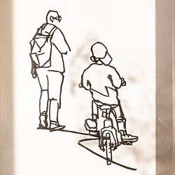 ミニ切り絵「乗れた乗れた！」自転車　父の日　家族　子ども　プレゼント　インテリア　ほっこり 1枚目の画像