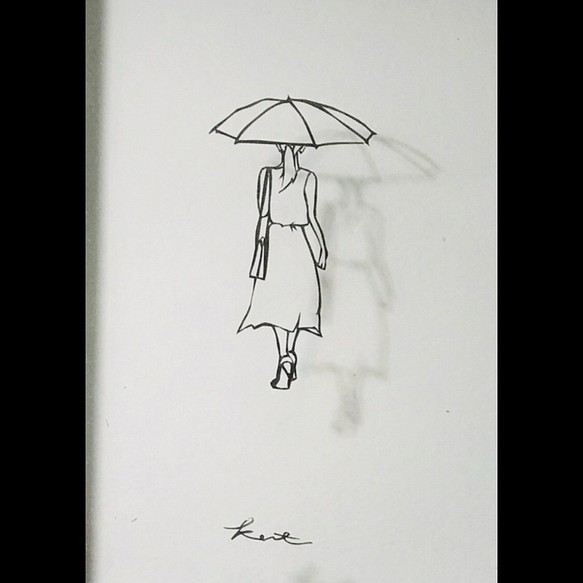 切り絵　ハガキサイズ「傘をさす女性」　インテリア　プレゼント 1枚目の画像