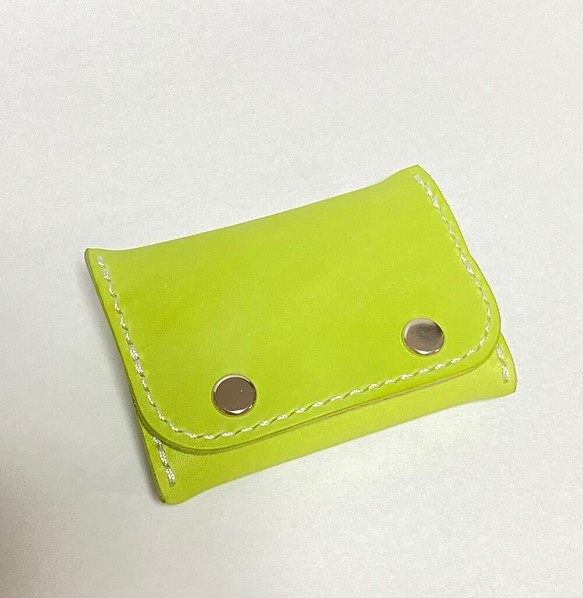 本革 シンプルコインケース　マイネ/黄緑 1枚目の画像