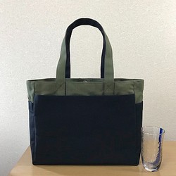 【訂單生產】“盒子手提包”通勤手提包“橄欖×黑色（黑色）”倉敷花絮8 第1張的照片