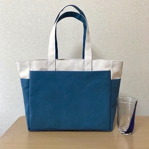 [訂單生產]“箱子手提包”中等大小“一代Ri×礦物藍”倉敷Hanafu 8 第1張的照片