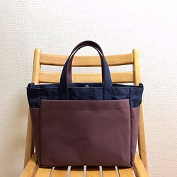 “Box tote”中號“Navy（紺）×Azuki”帆布手提包Kurashiki Canvas No. 8 [按訂單生產] 第1張的照片