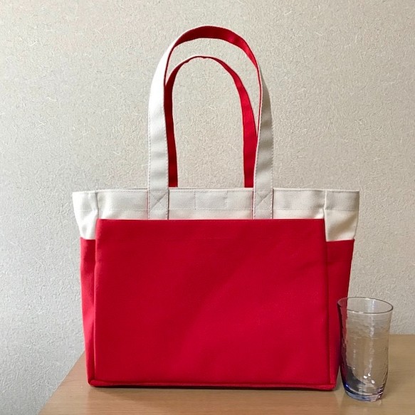 “Box Tote”通勤手提包“Generation x Red”帆布手提包Kurashiki Canvas No. 8 [按訂 第1張的照片