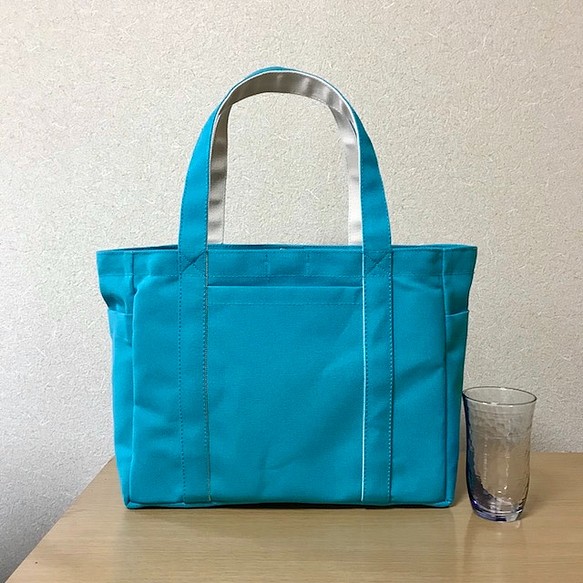 【訂購生產】“Pocket Tote”通勤手提包“Turquoise×Produce”帆布手提包Kurashiki Canvas 第1張的照片