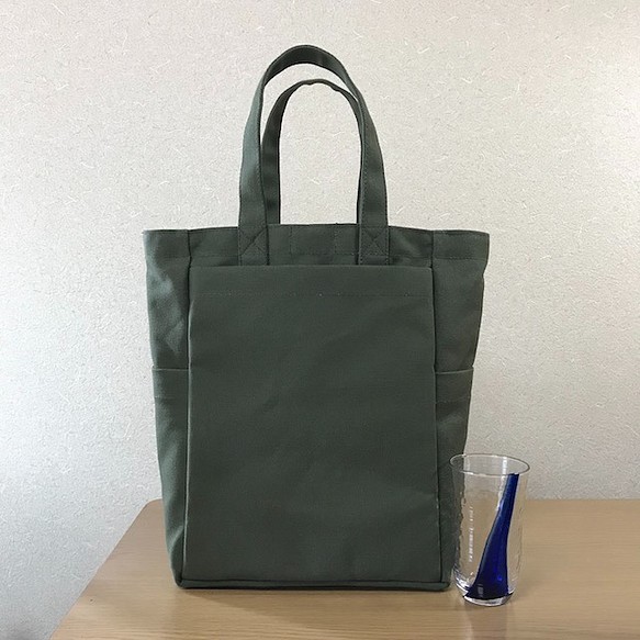 【訂購生產】“Box Tote”正面長款“Olive×HIWA GREEN”帆布手提包Kurashiki Canvas No. 第1張的照片