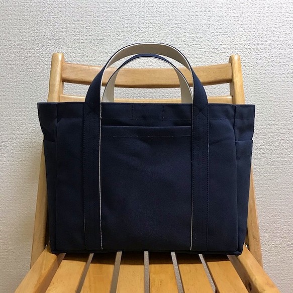 “混合手提包”通勤手提包“海軍（紺）×生成”帆布手提包倉敷帆布8號[訂單製作] 第1張的照片