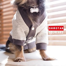SS / S / M / 　よくのびる 重ね着に モノクロ シンプル カーディガン コットン 生地 犬服 1枚目の画像