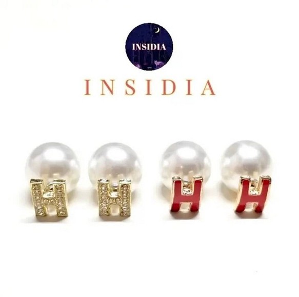 INSIDIA ピアス H パール イヤリング 樹脂ピアス 樹脂イヤリング