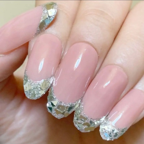 ガラスフレンチネイル オフィスネイル シンプルネイル ネイルチップ ネイルチップ ネイルシール Ciel Nail 通販 Creema クリーマ ハンドメイド 手作り クラフト作品の販売サイト