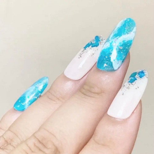 夏ネイル 海ネイル 空ネイル 大理石ネイル 青ネイル ネイルチップ ネイルチップ ネイルシール Ciel Nail 通販 Creema クリーマ ハンドメイド 手作り クラフト作品の販売サイト