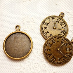 セッティング　懐中時計型　両面　金古美　3個　36*29ｍｍ　ラスト 1枚目の画像
