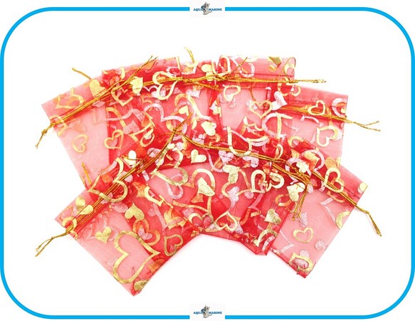 IMK1 レース 巾着 約9×7cm 20枚セット ミニ 袋 ラッピング レッド キラキラ ハート プレゼント 1枚目の画像