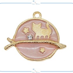E166-3 チャーム 猫 スター 【 ピンク 】 星 ねこ ネコ 夜空 ハンドメイド 材料 アクセサリー パーツ 1枚目の画像