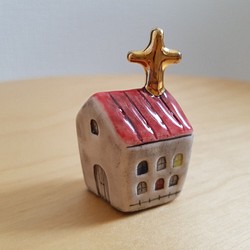 陶器製 デコレーション 置き物 おうち church 赤 1枚目の画像
