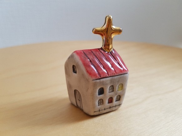 陶器製 デコレーション 置き物 おうち church 赤 1枚目の画像