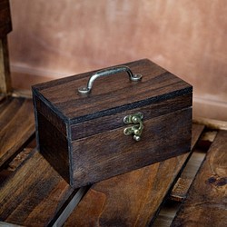 [受注制作] ソーイングボックス 木製 裁縫箱 アンティーク風 木箱 (ダークブラウン) 1枚目の画像