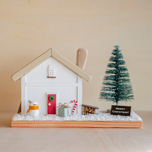 受注制作]ミニチュア ハウス クリスマスハウス <ホワイト> 木製 北欧