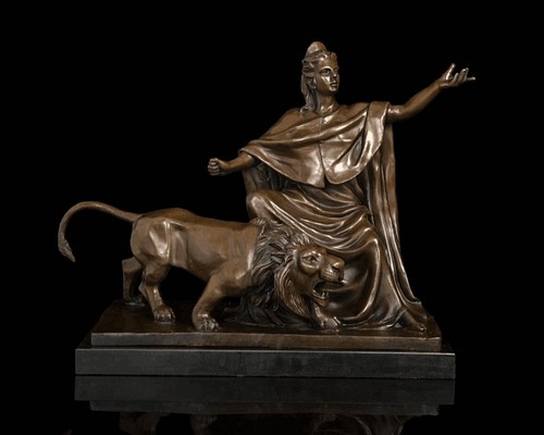 大型ブロンズ像ギリシャ神話 女神とライオン インテリア 彫刻 銅像
