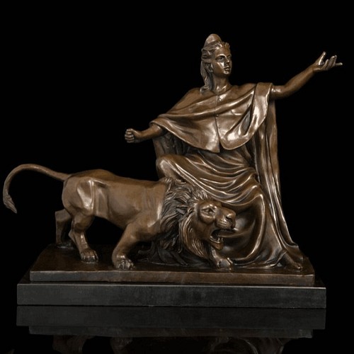 大型ブロンズ像ギリシャ神話 女神とライオン インテリア 彫刻 銅像