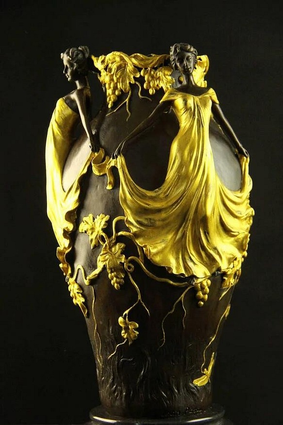 大型ブロンズ 美人の花瓶 Jean Patou作 彩色 インテリア家具 置物 彫刻