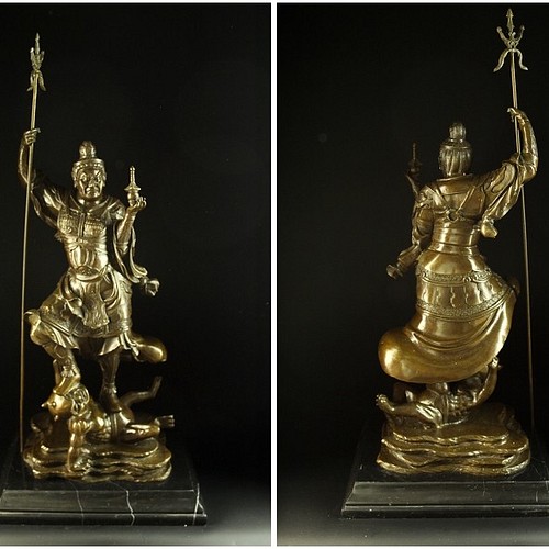超大型ブロンズ製仏教美術毘沙門天四天王55ｃｍ銅像 彫刻 仏像