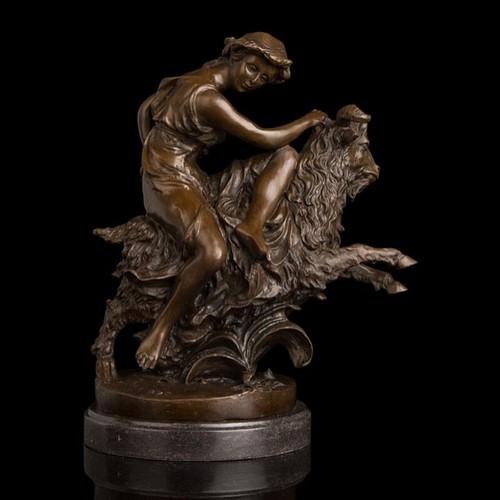大人気ブロンズ像 山羊に乗る乙女 インテリア家具 置物 彫刻 銅像 彫像 