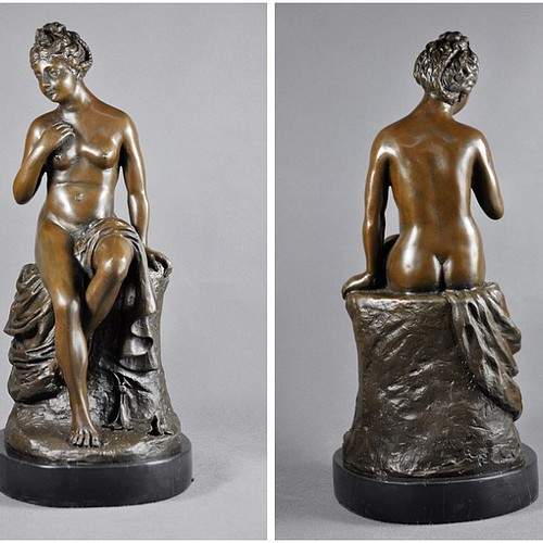 大型ブロンズ像 座ってる裸婦 名品 36cm インテリア家具 置物 彫刻