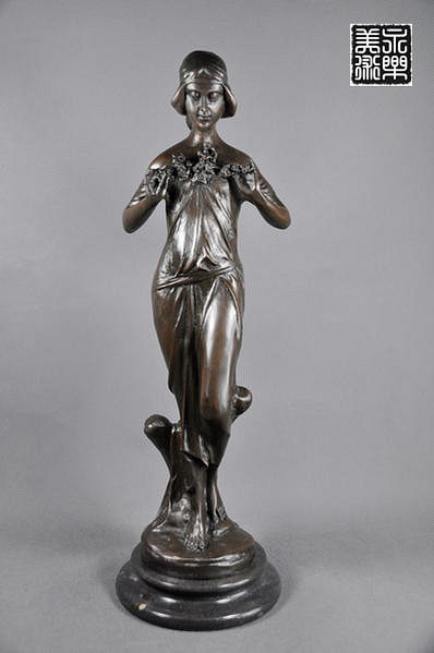 大型ブロンズ乙女像 名品46.5cm インテリア家具 置物 彫刻 銅像 彫像