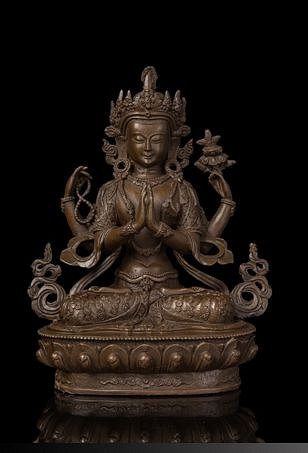 仏教美術 ブロンズ像 四臂観音菩薩像 20cm インテリア家具 置物 彫刻 