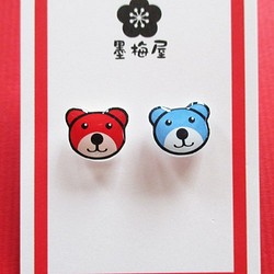 【銷售】熊耳環（紅×藍） 第1張的照片