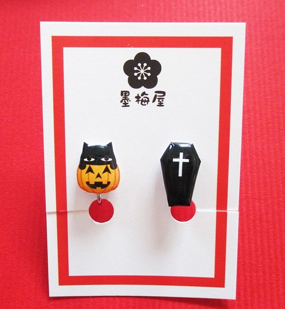 萬聖節耳環 ~Hyokkori 貓和棺材 第1張的照片
