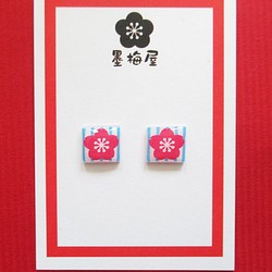 [樹脂耳環可以更改]櫻桃和條紋的耳環藍色 第1張的照片