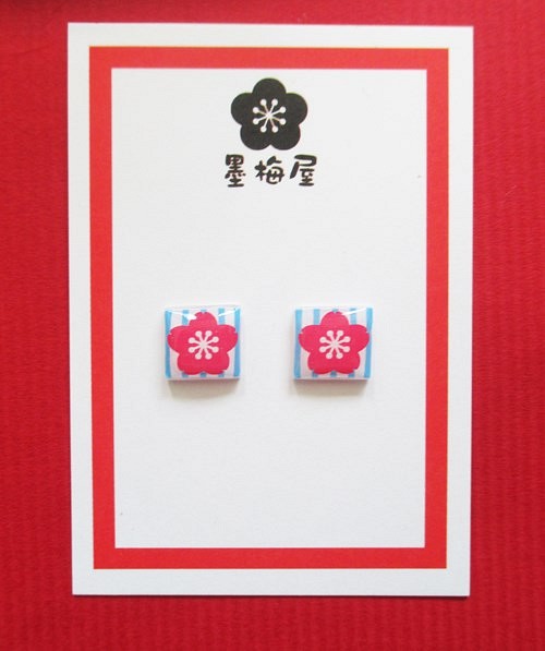 [樹脂耳環可以更改]櫻桃和條紋的耳環藍色 第1張的照片