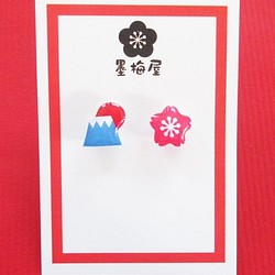 【樹脂穿孔】富士山和櫻花的耳環 第1張的照片