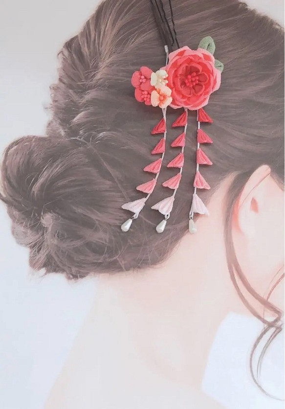 つまみ細工髪飾り 布花ヘアアクセ 薔薇 バラ ばら 振袖前撮り 晴れ着