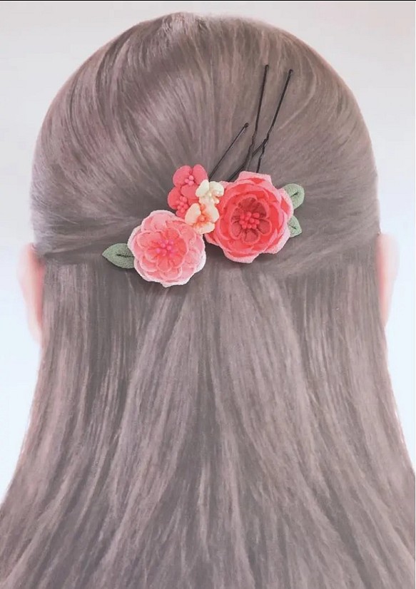 つまみ細工髪飾り 布花ヘアアクセ 薔薇 バラ ばら 振袖前撮り 晴れ着