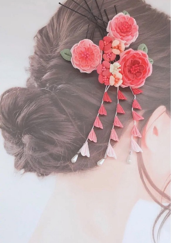 つまみ細工髪飾り 布花ヘアアクセ 薔薇 バラ ばら 振袖前撮り 晴れ着