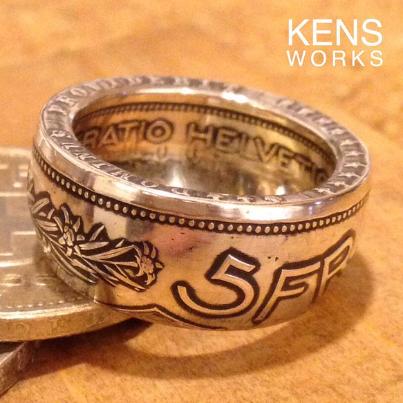 スイス5フラン銀貨　コインリングリング(指輪)