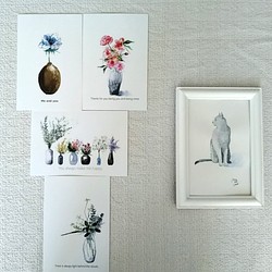 猫の水彩画　＆　ポストカード4枚　計5点set❣ 1枚目の画像