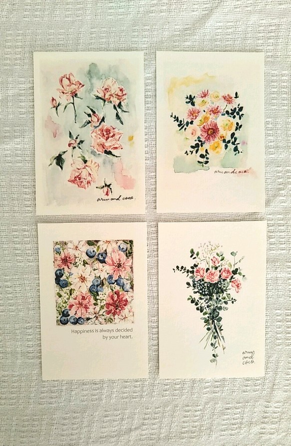 ✣ rose　花柄　ポストカード4枚セット✣ 1枚目の画像
