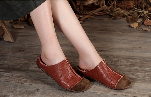 【送料無料】春と夏の新しいスタイルの牛革シングルシューズ手作りのレトロな女性の靴 1枚目の画像
