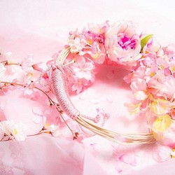春を彩る♪桜とピオニー・スィートピーの春満開リース 1枚目の画像