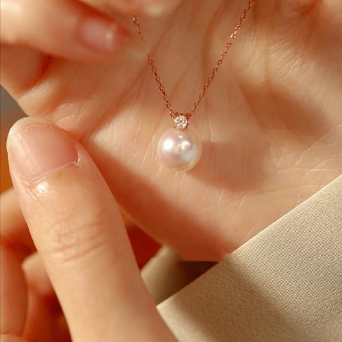 高級】天然あこや真珠 天然ダイヤモンド付き一粒ネックレスk18 