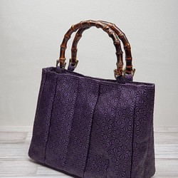 畳縁バッグ　濃紫色のバンブーハンドルバッグ 1枚目の画像